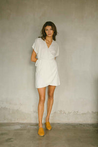 Wrap dress with V-neckline, made from linen rayon blend