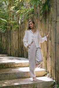 High waisted wide-leg pants made from 100% Linen spun from Belgian flax plant in natural
