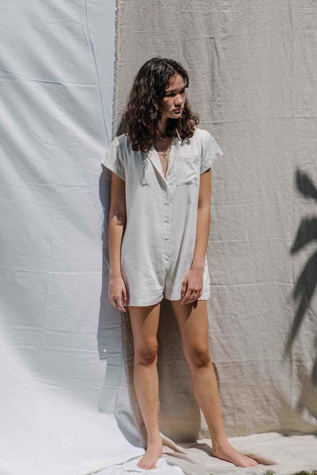 Linen Rayon relaxed fit playsuit in natural color