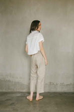 Load image into Gallery viewer, Lightweight button down with a short sleeve in white linen back view
