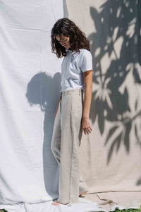 High waisted wide-leg pants made from 100% Linen spun from Belgian flax plant in natural color side view