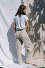 Load image into Gallery viewer, High waisted wide-leg pants made from 100% Linen spun from Belgian flax plant in natural color, back view
