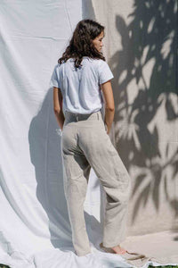 High waisted wide-leg pants made from 100% Linen spun from Belgian flax plant in natural color, back view