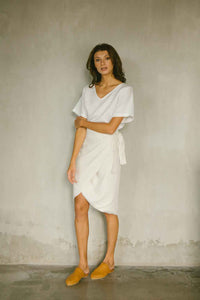 Wrap skirt made from soft rayon linen blend in natural color